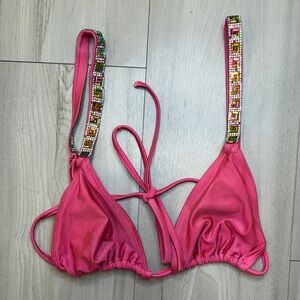 Pink Beaded Strap Bikini Top